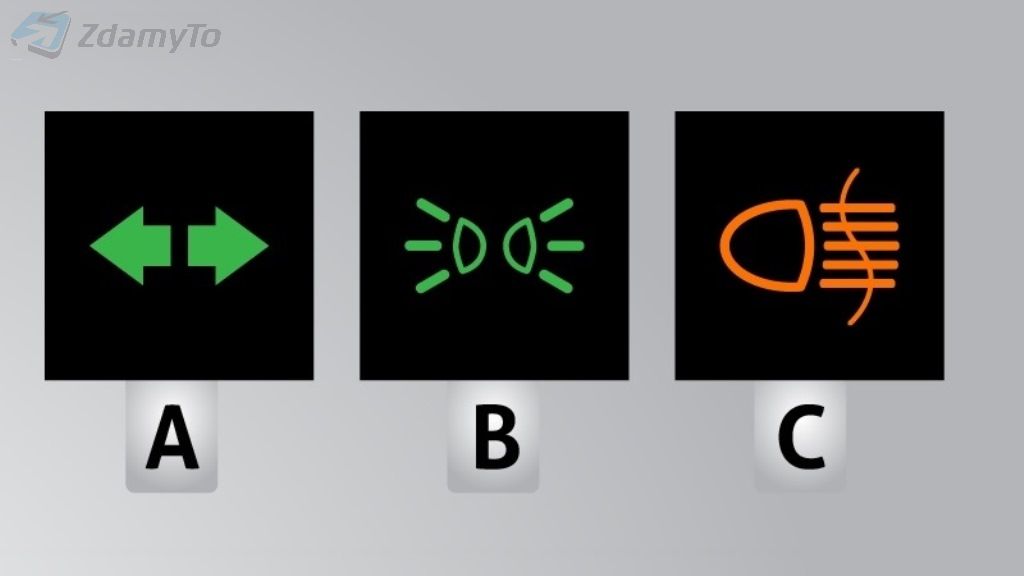 zdjecie do pytania - Która z widocznych na ilustracji lampek kontrolnych informuje o włączonych kierunkowskazach?