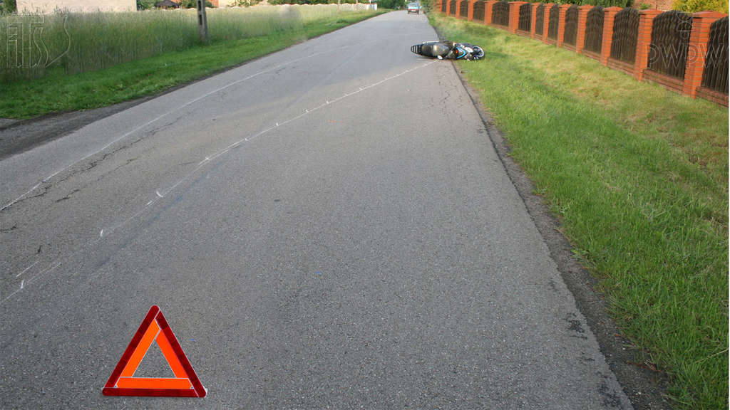 zdjecie do pytania - Kierując motocyklem, uczestniczysz w wypadku drogowym, w którym jest ranny. Czy obowiązuje Cię zakaz usuwania pojazdu z miejsca wypadku?