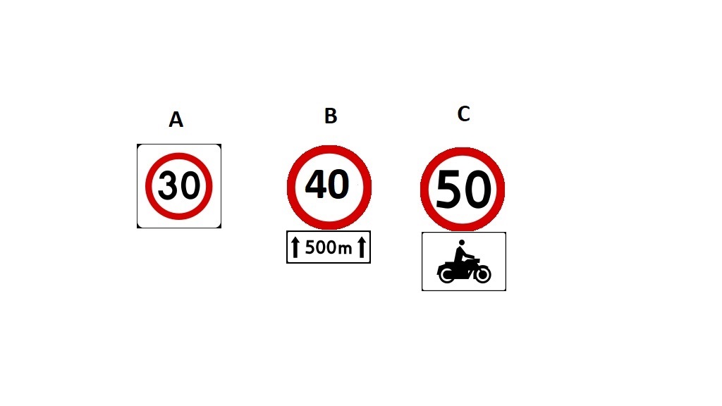 zdjecie do pytania - Który ze znaków ograniczających dopuszczalną prędkość nie dotyczy kierującego motorowerem?